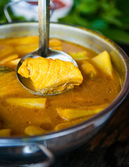Thai southern style yellow curry with fish and bamboo shoot