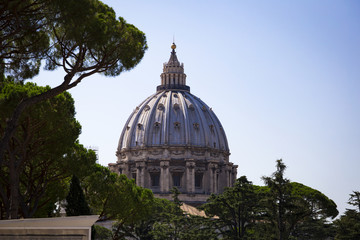 Fototapeta na wymiar The dome of the Papal Basilica of St. Peter in the Vatican with the famous observation deck