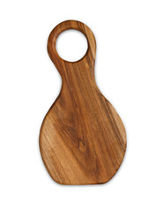 Brown wood cutting board isolated white, top view