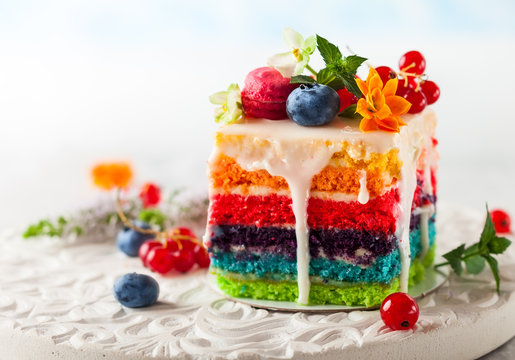 Slice of Rainbow Cake - Powered by Adobe