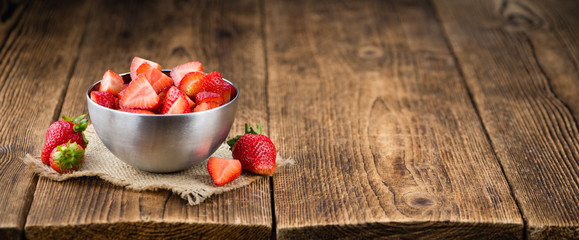 Sliced Strawberries close-up shot, selective focus
