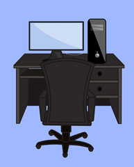 Office Computer and Furniture Vector