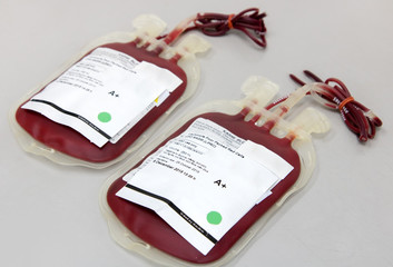 the blood bags on desk