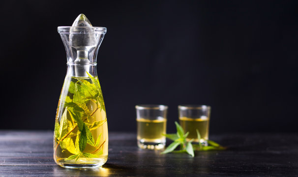 Marijuana alcohol drink in a bottle