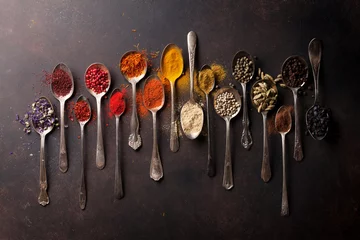 Küchenrückwand glas motiv Various spices spoons © karandaev