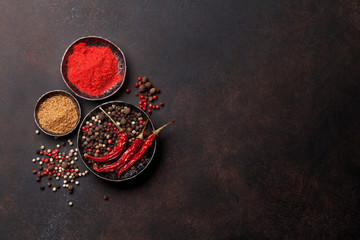 Colorful pepper. Various spices and herbs