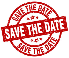 save the date round red grunge stamp
