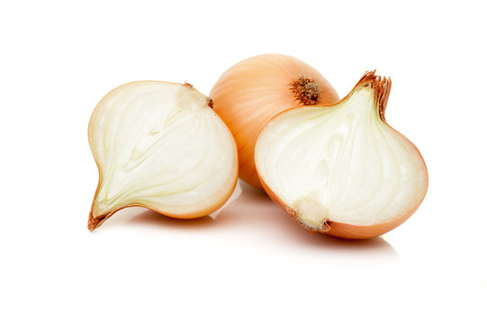 sliced onion isolated on white background
