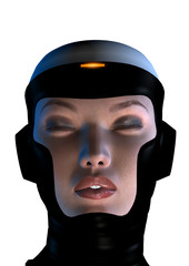 woman cyborg is updating her software