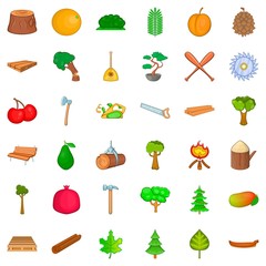 Foliage icons set, cartoon style