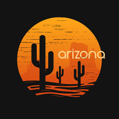 Landsсape of Arizona state. T-shirt and apparel vector design, print, typography, poster, emblem.