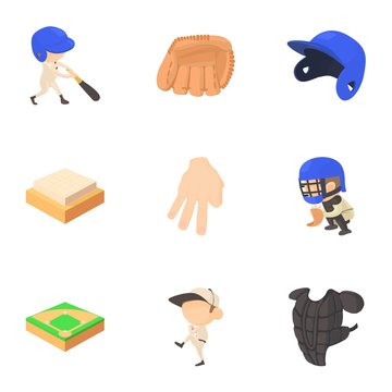Sport game icons set, cartoon style
