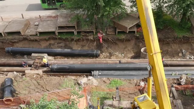 pipeline construction and car, time lapse