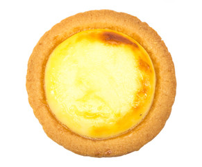 Japanese cheese tart over white background