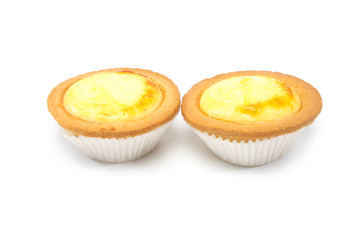 Japanese cheese tart over white background