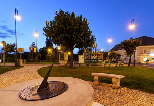 Sundial in Zory after sunset. Poland