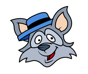 Laughing Cartoon Raccoon Face with Hat