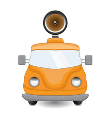 Fototapeta premium cartoon yellow old car with big speaker on top
