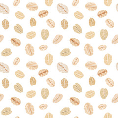 Seamless pattern with oat flakes on white background. Vector seamless pattern, hand drawn illustration. Oat flakes background. - 171068553