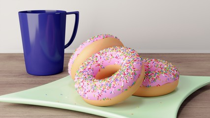 Donut with selective focus and mug in background