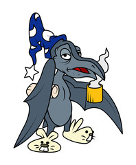 Tired Bird Dinosaur Drinking Coffee © VectorShots