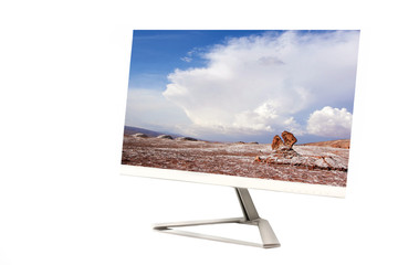 Modern flat TV monitor isolated on white background