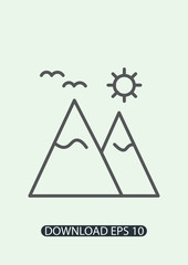 Mountain icon, sun icon, Vector