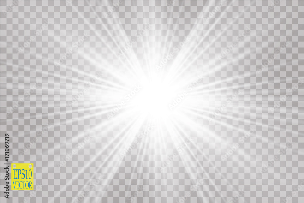 Wall mural glow light effect. starburst with sparkles on transparent background. vector illustration.