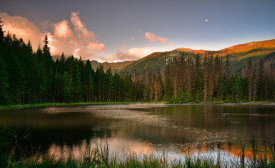 Sunrise in Tatra mountain at Smreczynski Pond