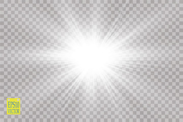 Glow light effect. Starburst with sparkles on transparent background. Vector illustration. - obrazy, fototapety, plakaty