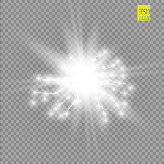 Glow light effect. Starburst with sparkles on transparent background. Vector illustration.