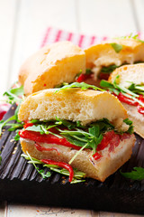 focaccia roasted red pepper arugula sandwiches.