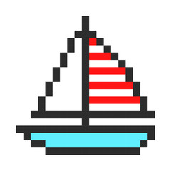 Ship yacht boat pixel art cartoon retro game style