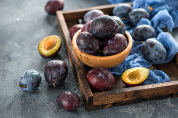 Fresh plums, autumn fruit, healthy eating