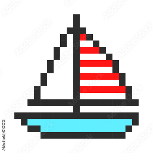 "Ship yacht boat pixel art cartoon retro game style" Stock image and