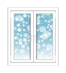 Window plastic with a winter view over white background. Vector