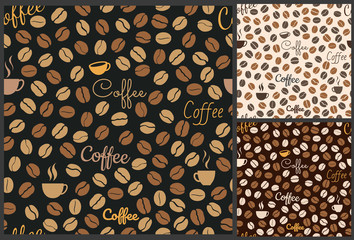 coffee beans seamless pattern with coffee words