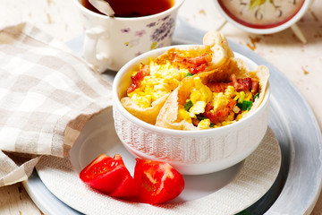 Breackfast omelette pita.selective focus