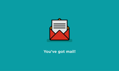 'You've Got Mail' Written Inside An Envelope Letter (Line Icon in Flat Style Vector Illustration Design)