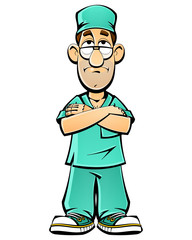 The dissatisfied doctor. Gestures and emotions. From a large set of mascots.