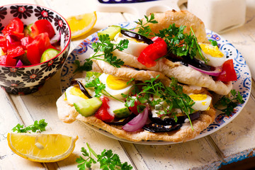pita sabich sandwich.selective focus