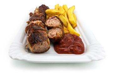 Bratwurst mit Pommes
