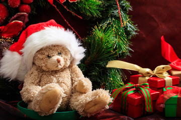 Christmas decoration, teddy bear and gifts