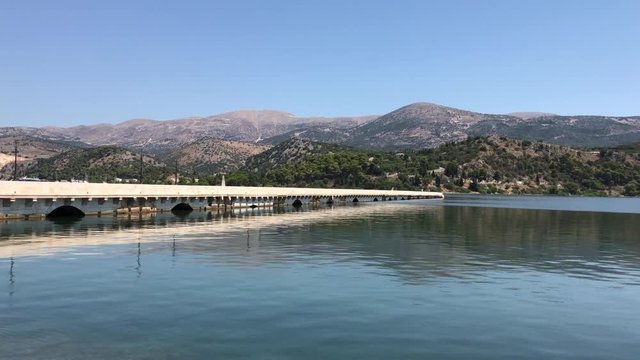 Devosetou bridge on the lagoon of Argostoli in Kefalonia, Greece.