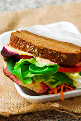 Vegetarian Hummus and Pickled Vegetable Sandwich...style rustic.