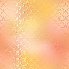 Blush pink mermaid seamless pattern. Fantastic gold fish surface.