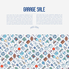 Fototapeta na wymiar Garage sale or flea market concept with place for text. Thin line vector illustration for banner, web page, print media.
