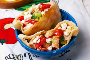 Greek salad with chicken pita.