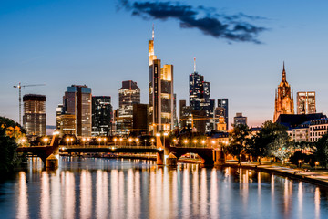 Fototapeta na wymiar View of Frankfurt at Main skyline at night. Financial center of Germany.