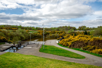 A view to the lock connecting Union canal with top of the Falkirk Wheel boat lift